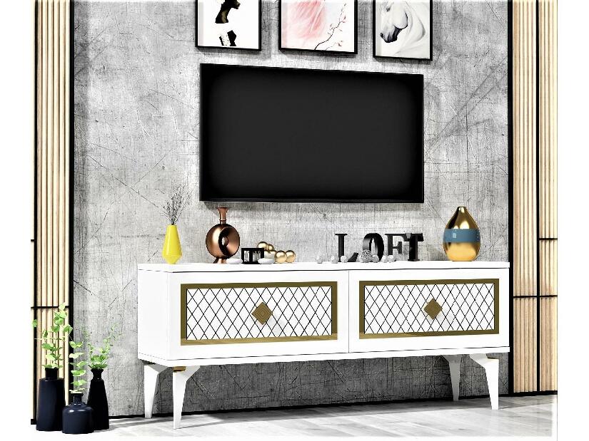 TV asztal/szekrény Mukanu (fehér + arany) 