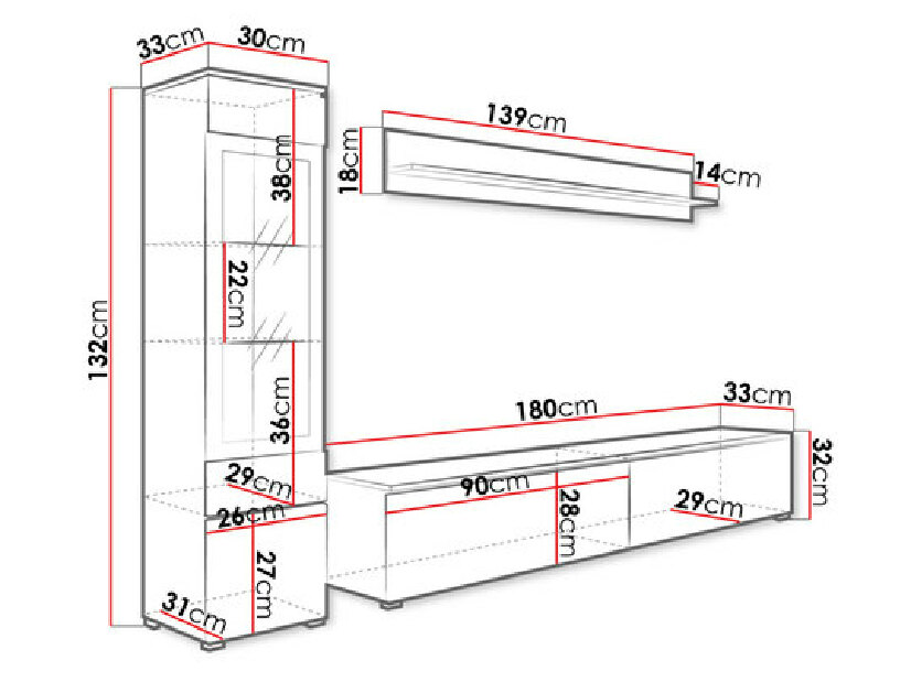 Mobilier living Selwyn I (beton + Alb lucios ) (fără iluminat)