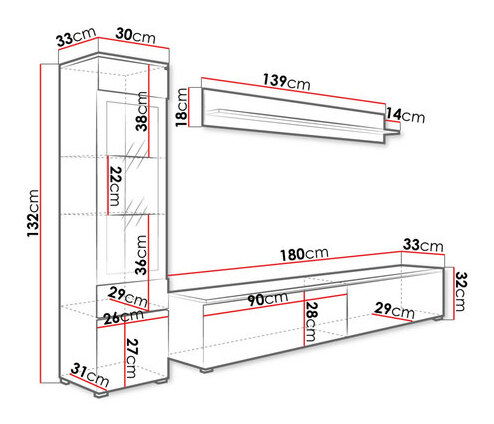 Set za dnevni boravak Selwyn I (beton + bijeli sjaj) (bez rasvjete)
