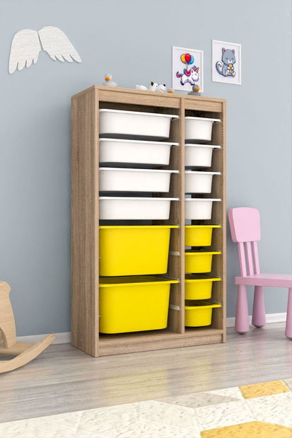 Organizator jucării Dremonka 6 (Stejar sonoma + alb + galben)