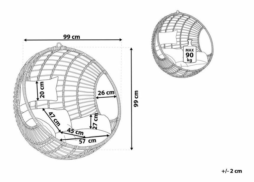 Felakasztható hintafotel APIO (polirattan) (fekete)