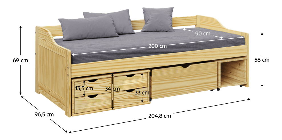 Jednolôžková posteľ 90 cm Moli (prírodná)
