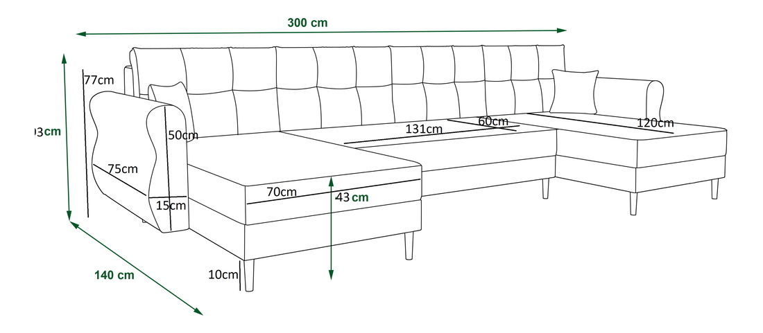 Rohová sedacia súprava U Arcane U (tyrkysová)