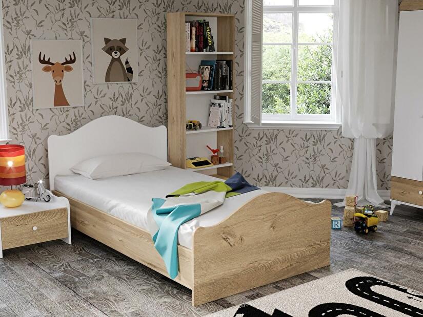 Egyszemélyes ágy 90 cm Bikavi 2 (tölgy + fehér) (ágyráccsal)