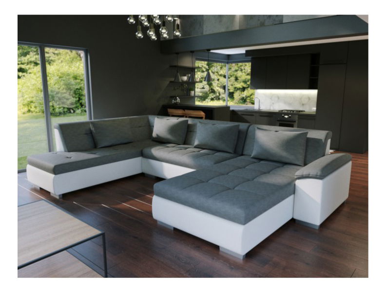 Rohová sedačka U Lenona U (biela + svetlosivá) (L)