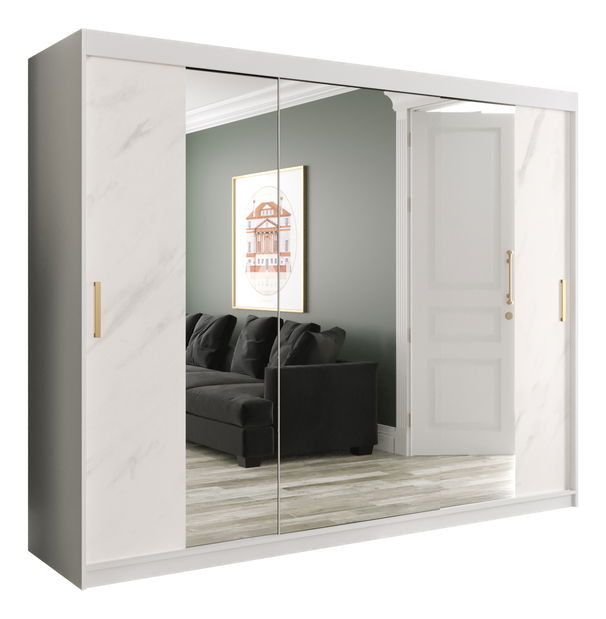 Dulap de haine 250 cm Marbelo T2 (mat alb + marmură albă)