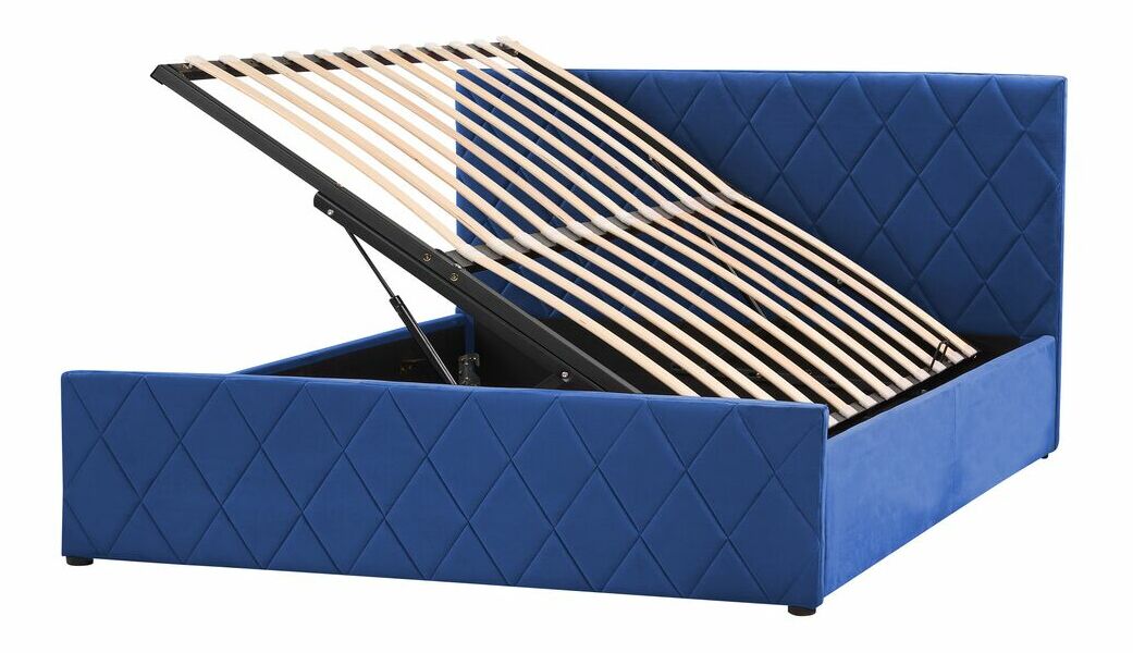 Pat matrimonial 140 cm Rhett (albastru) (cu somieră și sp. depozitare)
