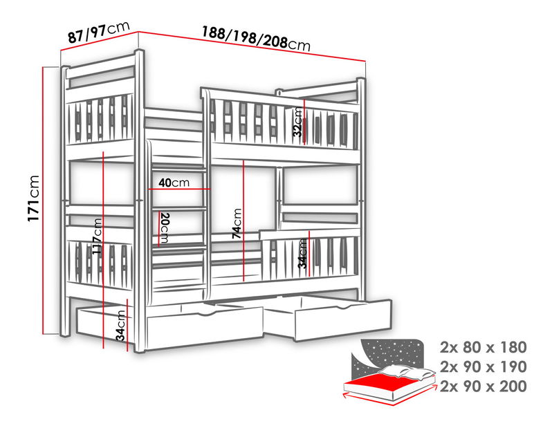Emeletes ágy William (fenyő) *kiárusítás