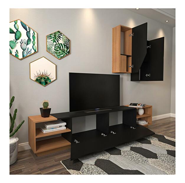 Mobilier living Ziva (Negru + teak) 