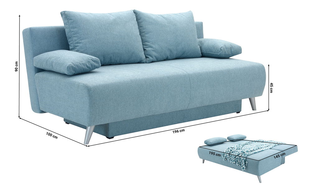 Sofa na razvlačenje Pelona (svijetloplava) (s prostorom za odlaganje)