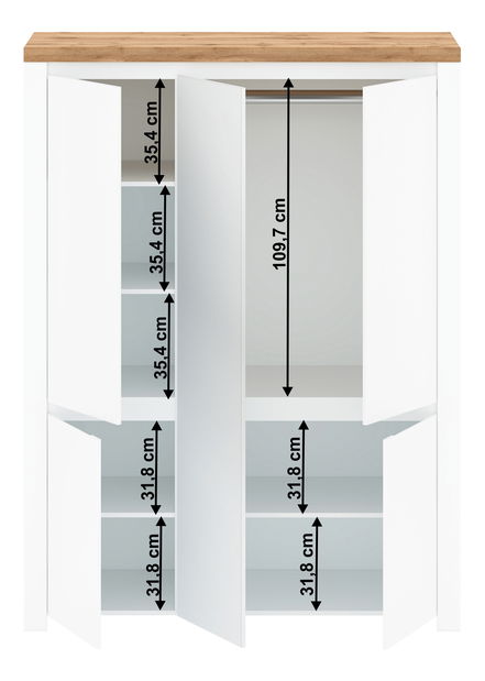 Ormar za odjeću Vilgi 5D (s ogledalom) (bijeli sjaj + hrast wotan)