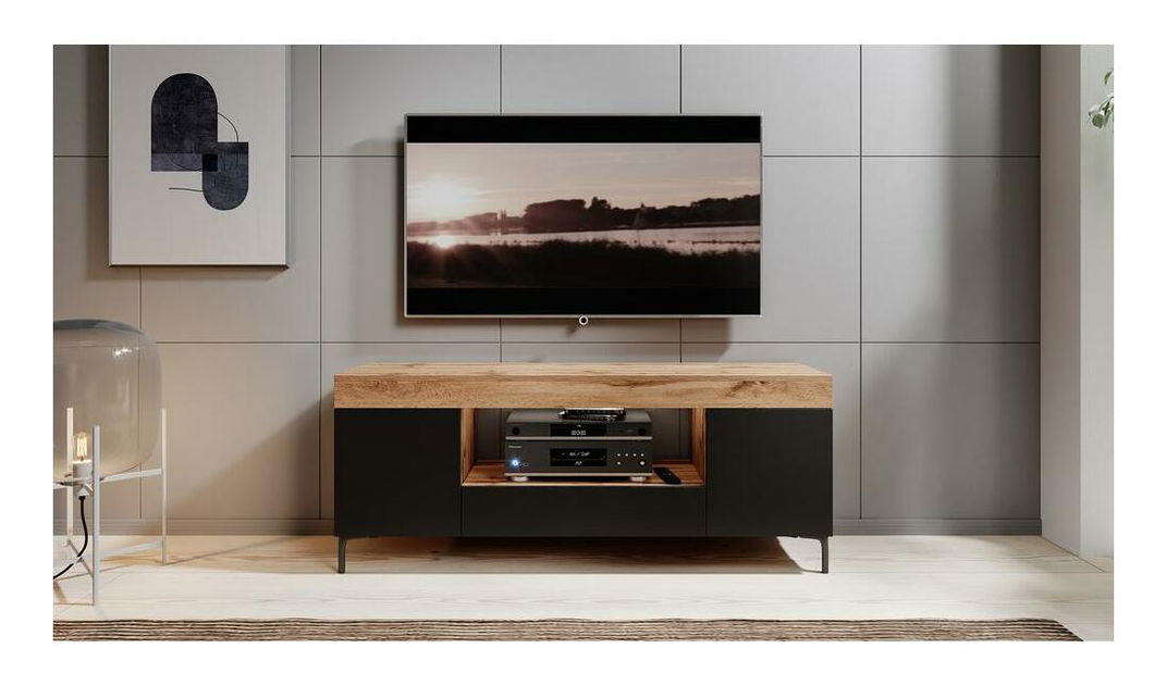 TV skrinka/stolík Giuseppo (s osvetlením) (dub lancaster + čierna)