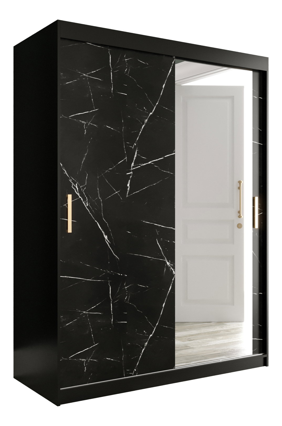 Ruhásszekrény 150 cm Marbelo T2 (matt fekete + fekete márvány)