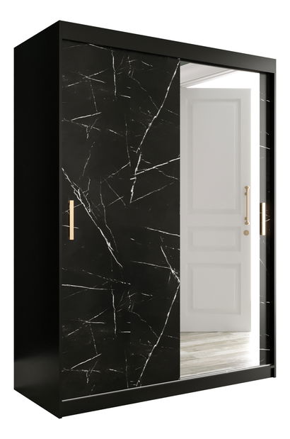 Dulap de haine 150 cm Marbelo T2 (mat negru + marmură neagră)