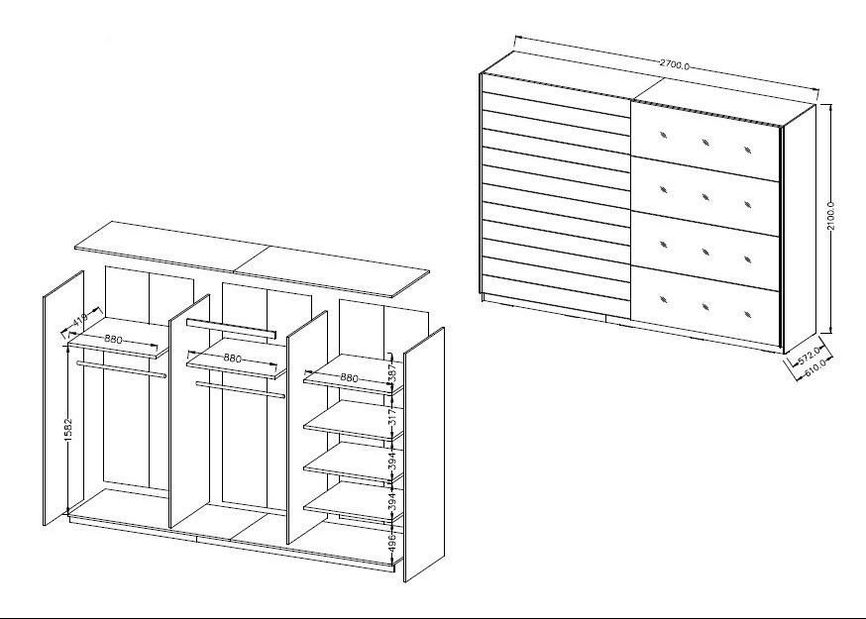 Dulap de haine cu uși culisante Benson 655 (negru) (cu oglindă)