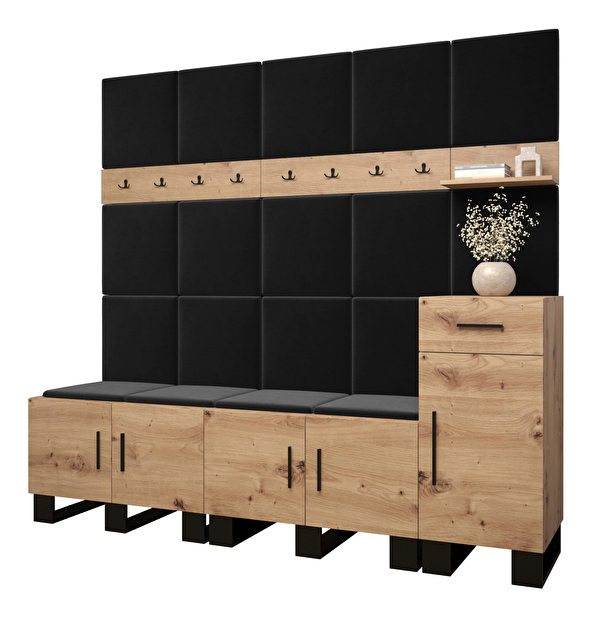 Set mobilier pentru hol Amanda 8 (Stejar artisan + Negru)