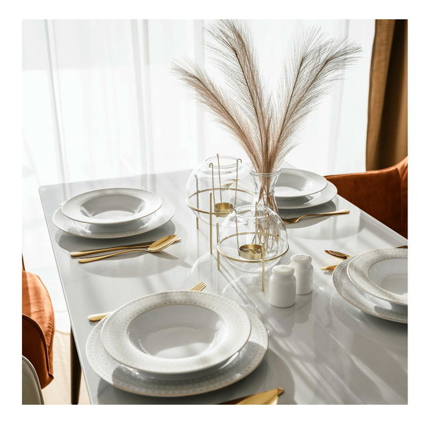 Masă sufragerie Fresia 1 (alb marmură + negru) (pentru 4 persoane)