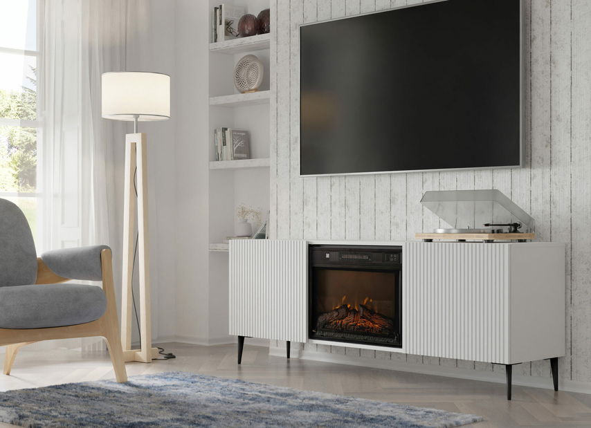 TV skrinka/stolík s elektrickým krbom FPB 2D 170 C Rowanna (biela)