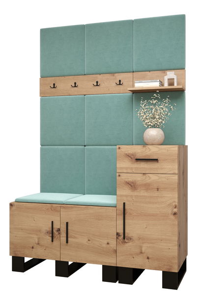 Set mobilier pentru hol Amanda 5 (Stejar artisan + verde)