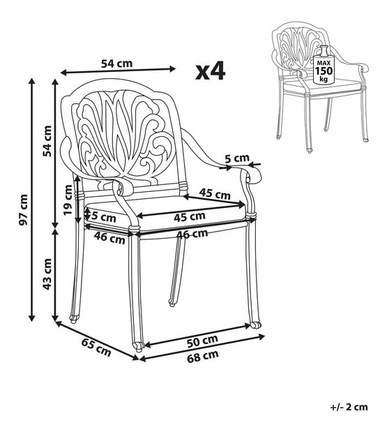 Set 4 ks. záhradných stoličiek Aneco (biela)