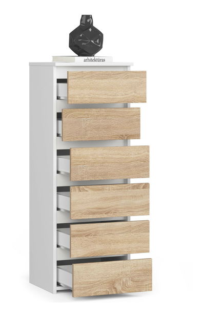 Comodă Cipriano IV (alb + stejar sonoma)