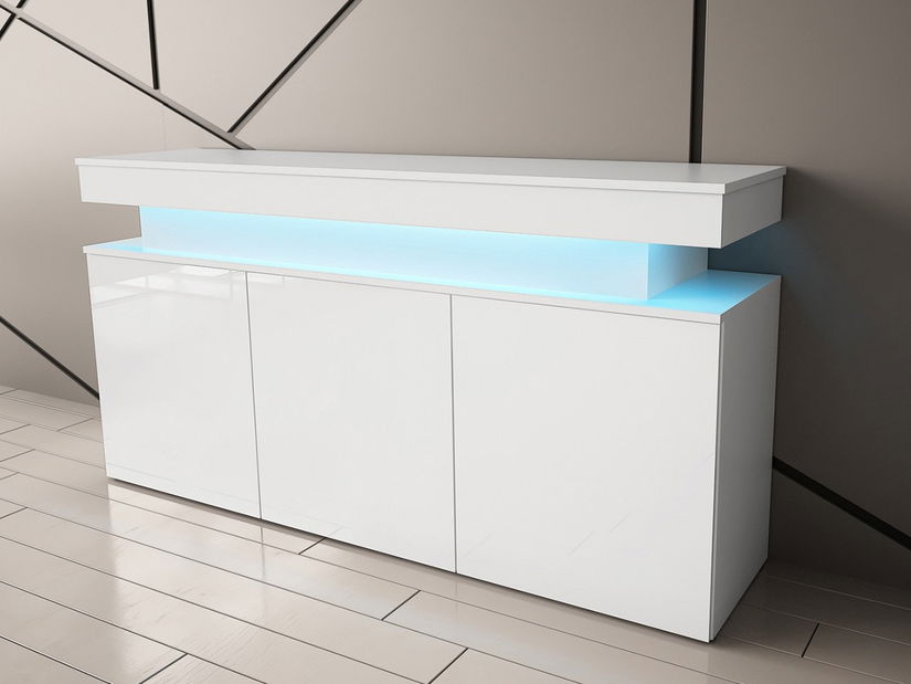 Dulap Lesteralo 3D 160 (alb + alb lucios) (cu iluminat LED) *vânzare stoc