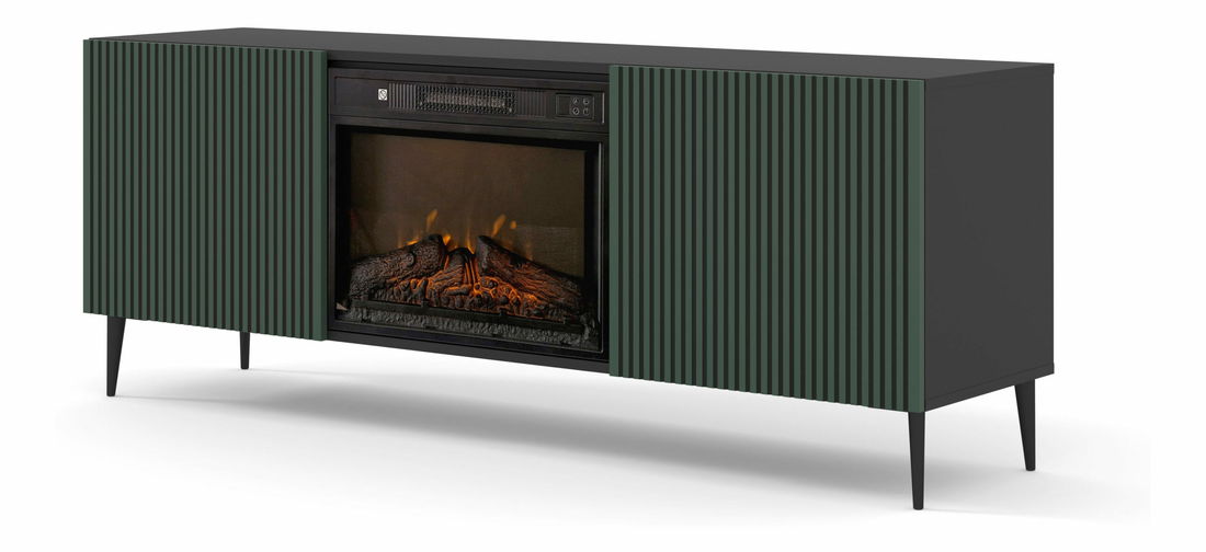 Masă TV cu bioșemineu FPB 2D 170 C Rowanna (Negru + Verde închis)