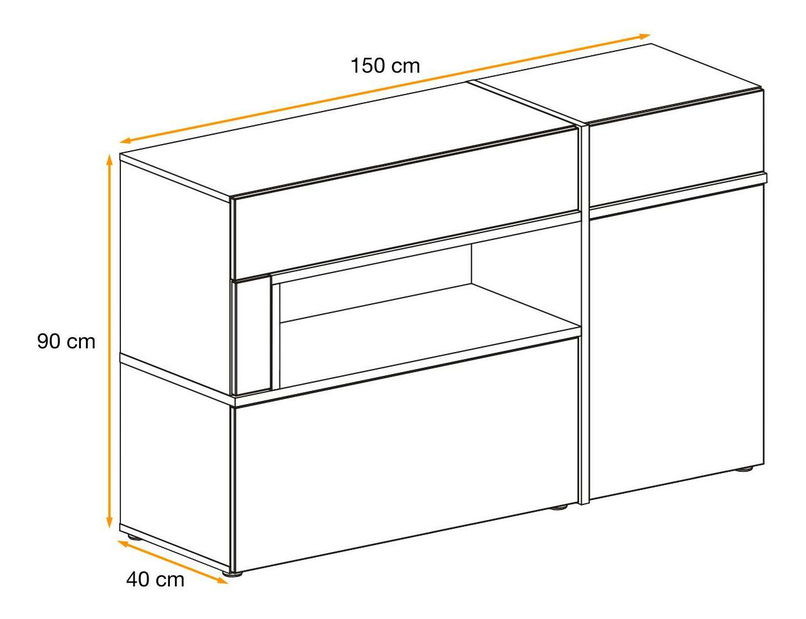 Komoda Carlyn (hikora jackson + čierna) (s LED osvetlením)