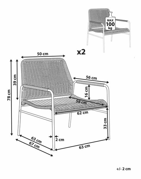 Set 2 buc scaune de grădină Prasa (natural)