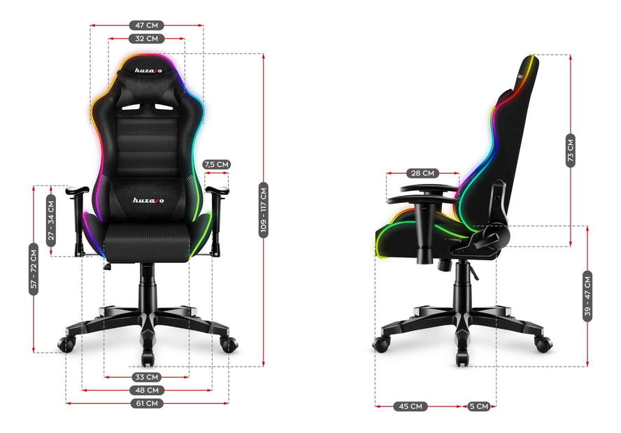 Scaun gaming pentru copii Rover 6 (negru + multicolor) (cu iluminat LED)