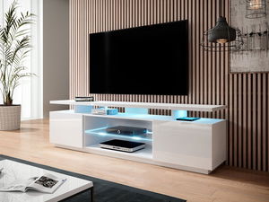 Masă TV Evan (Alb + Alb lucios) (iluminat LED)
