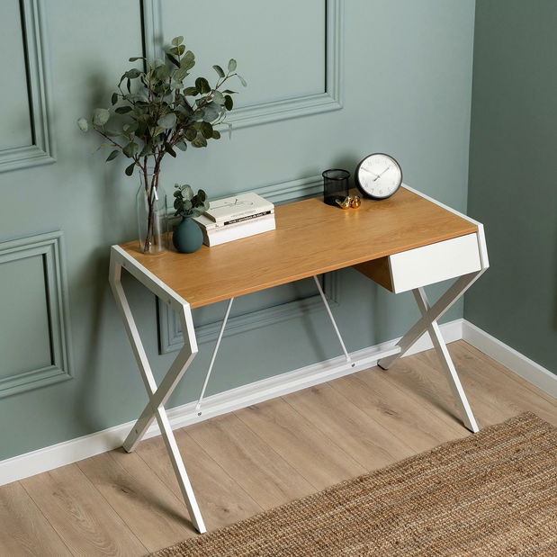 Masă de scris Mecanico (stejar auriu + alb) 