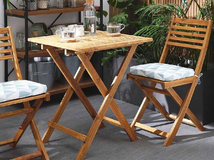 Bistro set FIJI (masiv) (svijetlo smeđa) (s plavim jastucima)