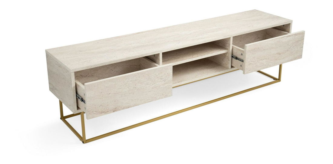 TV stolík/skrinka Elizei 180 (zlatá + mramor svetlý)