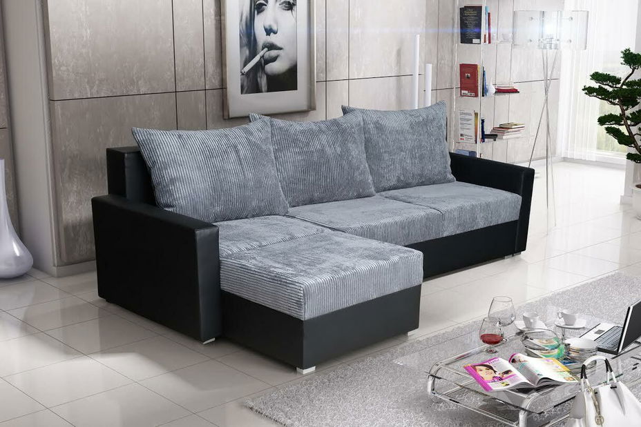 Rohová sedačka Matthaeus (biela + tmavosivá) (L)