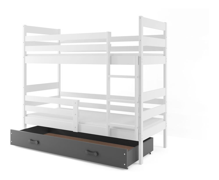 Poschodová posteľ 90 x 200 cm Eril B (biela + grafit) (s roštami, matracmi a úl. priestorom)