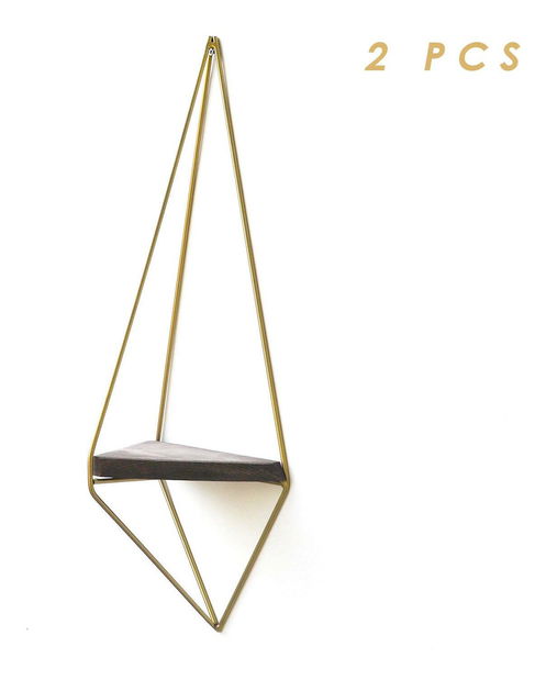 Dekoratívna nástenná polica Duvelo 9 (orech + zlatá) 