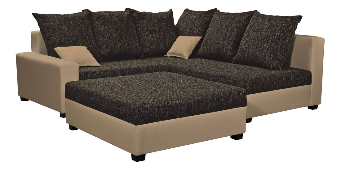 Rohová sedačka Monarda (tmavohnedá + béžová) (s taburetkou) (P) *výpredaj