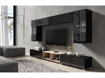 Mobilier living Calabria C24 BLACK (Negru + Stejar artisan) (fără iluminat)