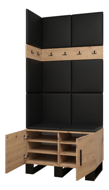 Set mobilier pentru hol Amanda 11 (Stejar artisan + piele ecologică Negru)