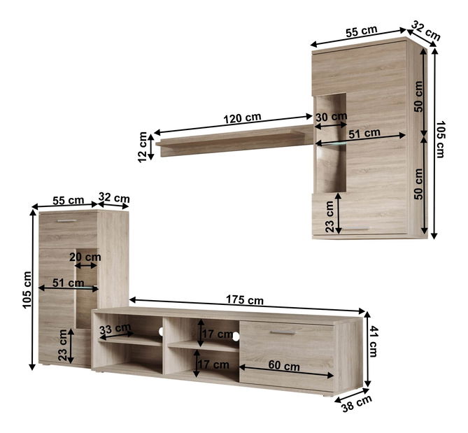 Obývacia stena s LED Frantal (dub sonoma) 