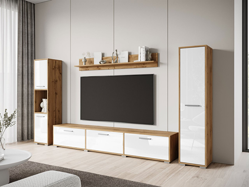 Mobilier living Ikinra XL (Stejar wotan + lucios Alb) 