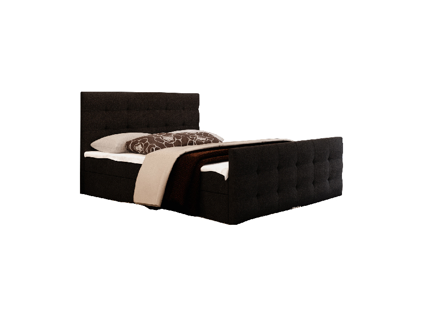 Pat matrimonial Boxspring 160 cm Milagros Comfort 2 (Negru) (cu saltea și sp. depozitare)