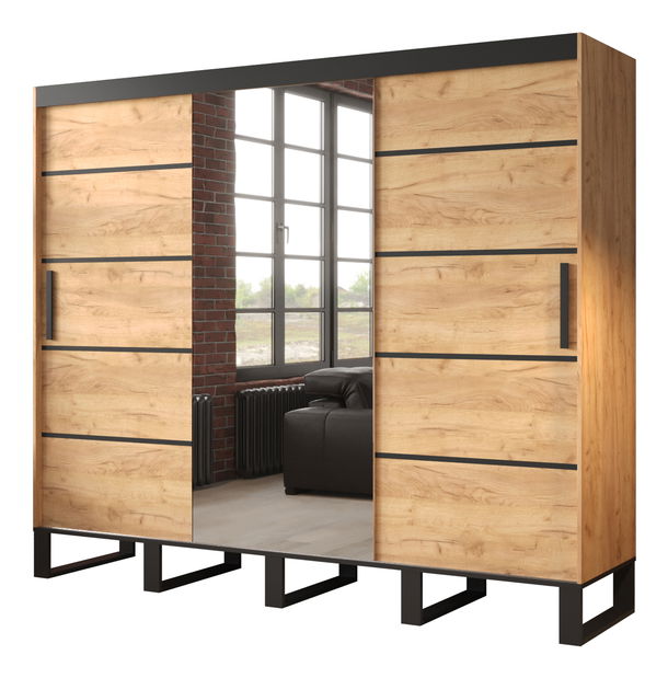 Šatníková skriňa 250 cm Lennox V2 (dub craft zlatý + čierna)