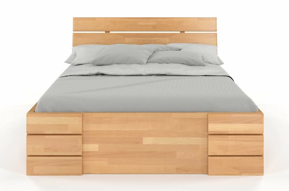 Manželská posteľ 160 cm Naturlig Lorenskog High Drawers (buk)