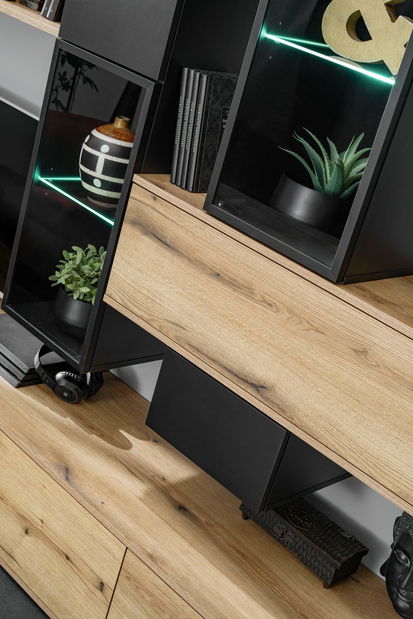 Set za dnevni boravak Cresto (hrast coast evoke + crna) (s rasvjetom)