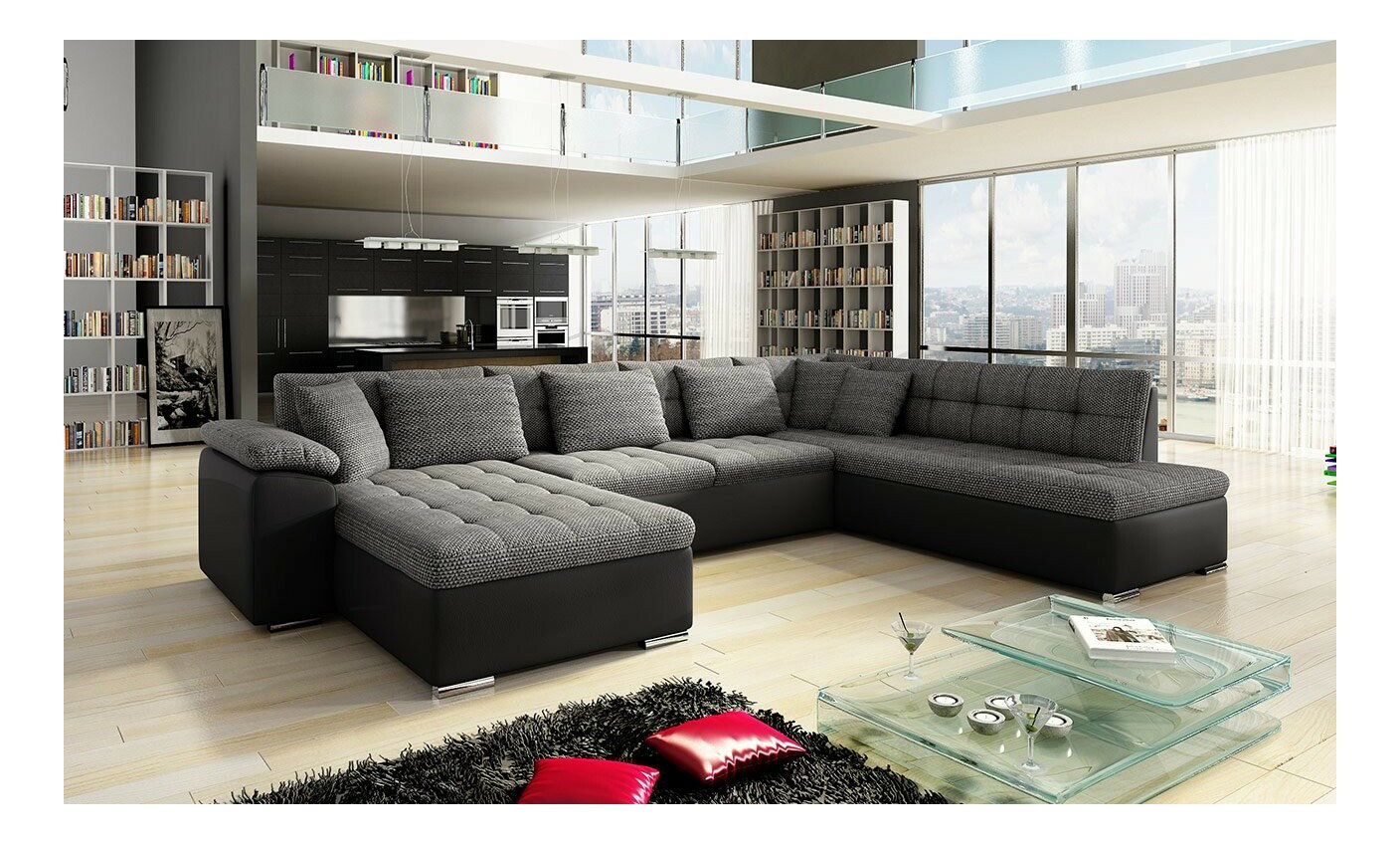 Kutna garnitura u obliku slova U Talina s funkcijom spavanja (L) (ekokoža Soft 011 + Majorka 03)