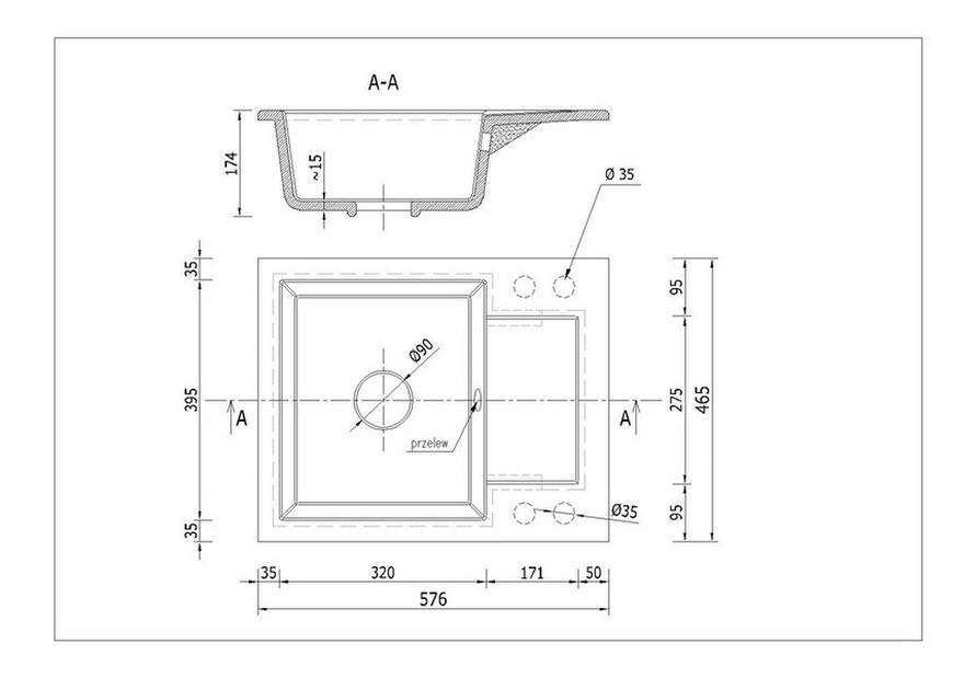 Chiuvetă de bucătărie Dalgam (negru) (cu 3 orificii pentru robinet) (D)