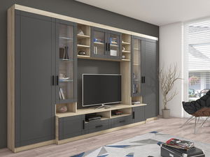 Mobilier living Merasoja (Stejar sonoma + grafit) (cu iluminat LED alb)