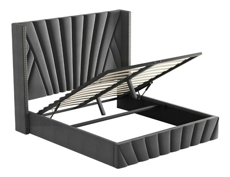 Krevet s podnicom, 180x200, tamnosiva baršunasta tkanina, PENELOPE